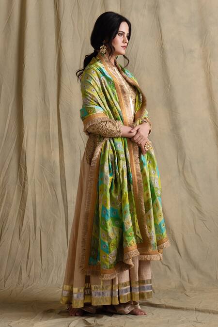Priyanka Raajiv Green Silk, Cotton, Banarasi Dupatta Online at Aza Fashions Priyanka Raajiv_Green Silk, Cotton, Banarasi Dupatta _Online_at_Aza_Fashions