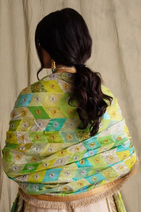 Shop Priyanka Raajiv Green Silk, Cotton, Banarasi Dupatta Online at Aza Fashions Shop_Priyanka Raajiv_Green Silk, Cotton, Banarasi Dupatta _Online_at_Aza_Fashions