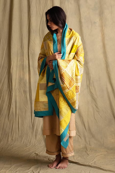 Shop Priyanka Raajiv Yellow Silk, Cotton, Banarasi Dupatta at Aza Fashions Shop_Priyanka Raajiv_Yellow Silk, Cotton, Banarasi Dupatta _at_Aza_Fashions