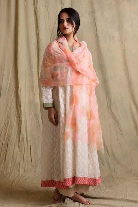 Shop Priyanka Raajiv Orange Net Patchwork Dupatta at Aza Fashions Shop_Priyanka Raajiv_Orange Net Patchwork Dupatta _at_Aza_Fashions