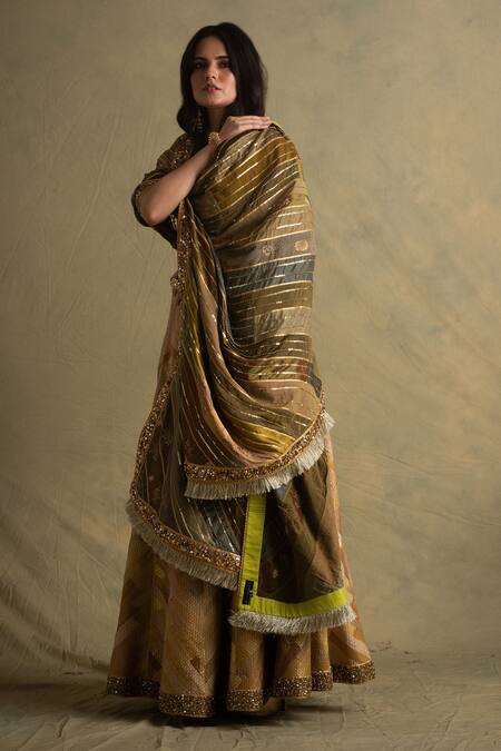 Priyanka Raajiv Green Silk, Cotton, Banarasi Dupatta Online at Aza Fashions Priyanka Raajiv_Green Silk, Cotton, Banarasi Dupatta _Online_at_Aza_Fashions