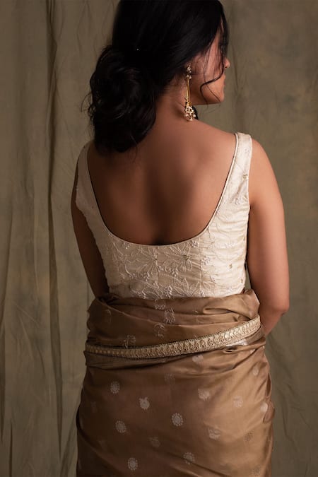 Shop Priyanka Raajiv White Crepe Silk Round Chikankari Blouse at Aza Fashions Shop_Priyanka Raajiv_White Crepe Silk Round Chikankari Blouse _at_Aza_Fashions