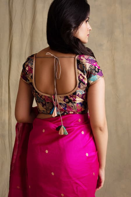 Shop_Priyanka Raajiv_Multi Color Silk Brocade Embroidery Round Blouse _at_Aza_Fashions