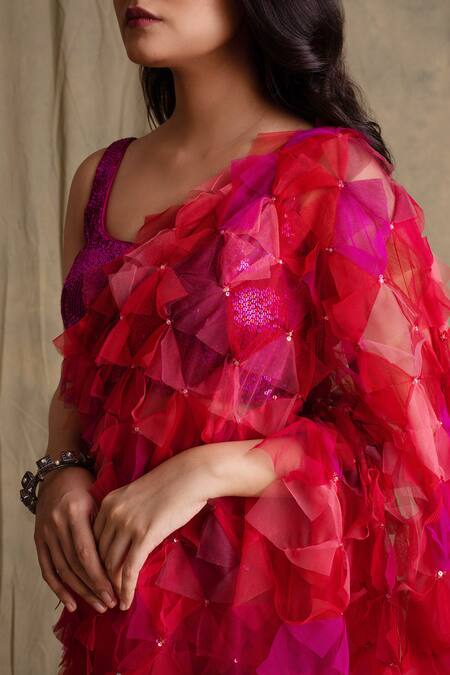 Shop_Priyanka Raajiv_Pink Silk Chiffon Saree _Online_at_Aza_Fashions