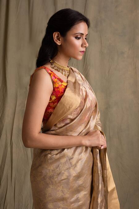 Buy Priyanka Raajiv Beige Chanderi Silk Embroidered Saree Online at Aza Fashions Buy_Priyanka Raajiv_Beige Chanderi Silk Embroidered Saree_Online_at_Aza_Fashions