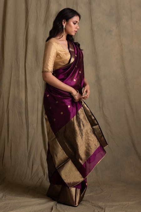 Priyanka Raajiv_Purple Chanderi Silk Embroidered Saree _Online_at_Aza_Fashions