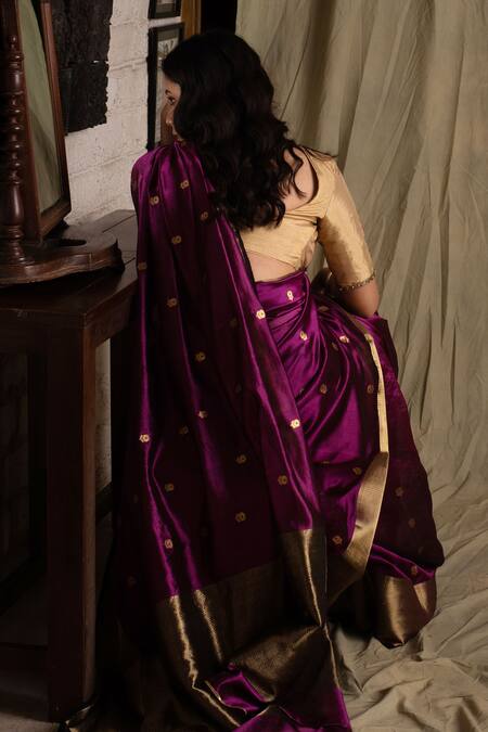 Buy_Priyanka Raajiv_Purple Chanderi Silk Embroidered Saree _Online_at_Aza_Fashions