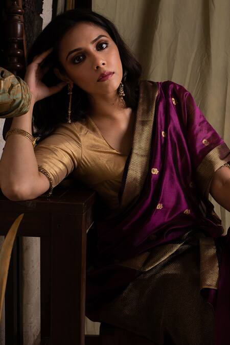 Shop_Priyanka Raajiv_Purple Chanderi Silk Embroidered Saree _Online_at_Aza_Fashions