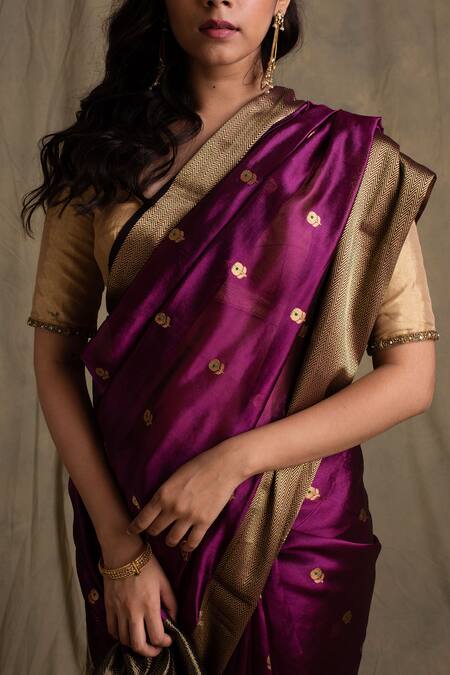 Priyanka Raajiv_Purple Chanderi Silk Embroidered Saree _at_Aza_Fashions