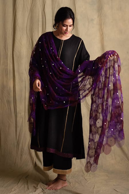 Priyanka Raajiv Black Linen Round Kurta With Pants