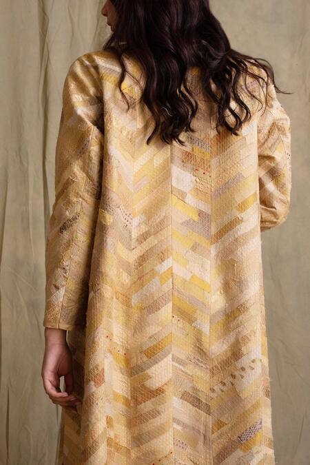 Priyanka Raajiv_Beige Silk, Cotton, Banarasi Open Jacket _at_Aza_Fashions