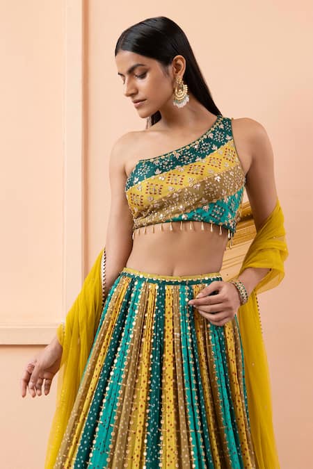 Buy Basanti - Kapde Aur Koffee Multi Color Blouse And Lehenga Chinon, Dupatta Soft Embellished Colorblock Set Online at Aza Fashions Buy_Basanti - Kapde Aur Koffee_Multi Color Blouse And Lehenga Chinon, Dupatta Soft Embellished Colorblock Set_Online_at_Aza_Fashions