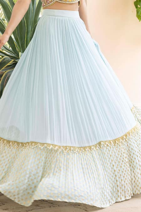 Shop_Basanti - Kapde Aur Koffee_Blue Lehenga Georgette Dupatta And Blouse Net Halter Embellished Set_Online_at_Aza_Fashions