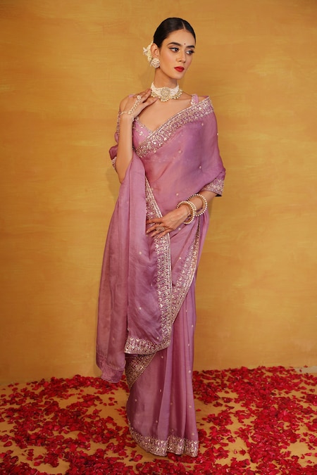 Buy Partywear Saree In Zurich - Lavender Sequence Embroidery Wedding Saree