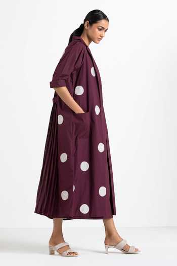 Three_Purple Cotton Poplin Dress Round Neck Polka Dot Jacket With_Online_at_Aza_Fashions