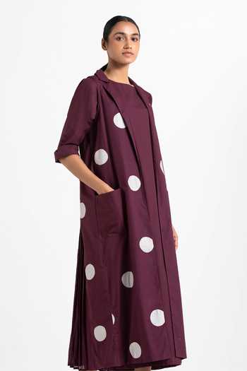 Buy_Three_Purple Cotton Poplin Dress Round Neck Polka Dot Jacket With_Online_at_Aza_Fashions