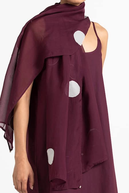 Shop Three Purple Cotton Poplin U Neck Flounce Slip Dress at Aza Fashions Shop_Three_Purple Cotton Poplin U Neck Flounce Slip Dress_at_Aza_Fashions