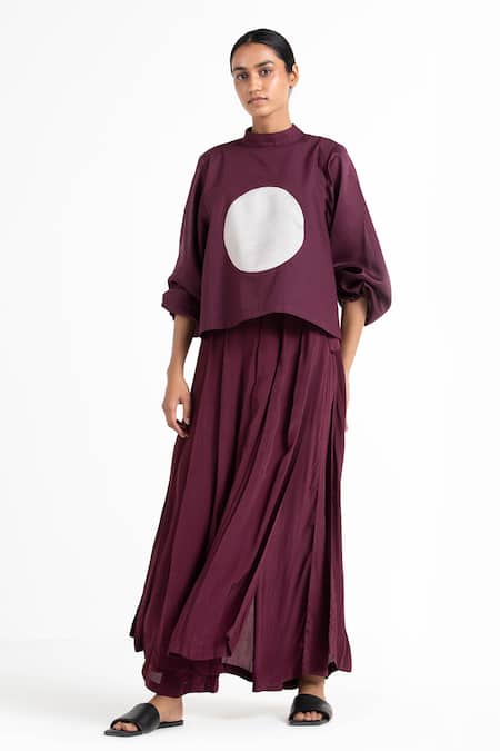 Three_Purple Cotton Poplin High Neck High-neck Top _Online_at_Aza_Fashions