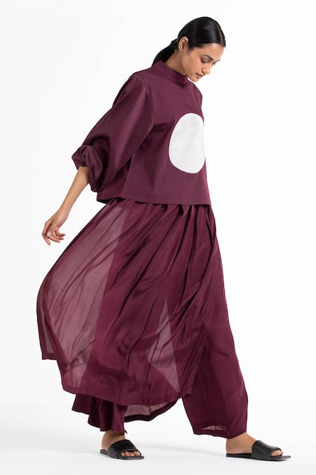 Buy_Three_Purple Cotton Poplin High Neck High-neck Top _Online_at_Aza_Fashions