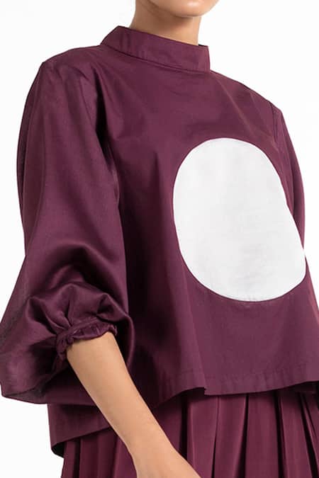 Three_Purple Cotton Poplin High Neck High-neck Top _at_Aza_Fashions