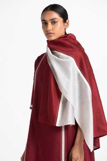 Shop Three Red Embroidery Colorblock Chanderi Scarf at Aza Fashions Shop_Three_Red Embroidery Colorblock Chanderi Scarf _at_Aza_Fashions