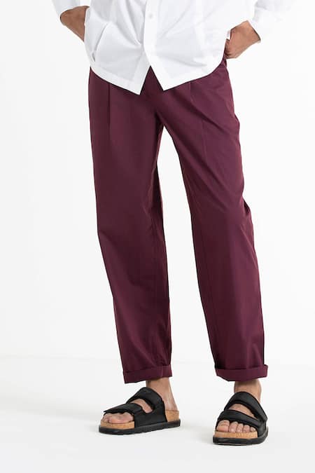 Shop_Three_White Twill, 100% Poplin Pleated Shirt And Pant Set _Online_at_Aza_Fashions