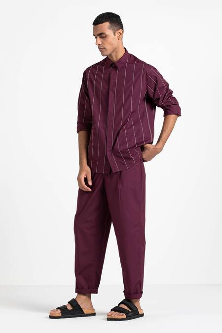 Three_Maroon 100% Cotton Poplin Embroidered Shirt _Online_at_Aza_Fashions