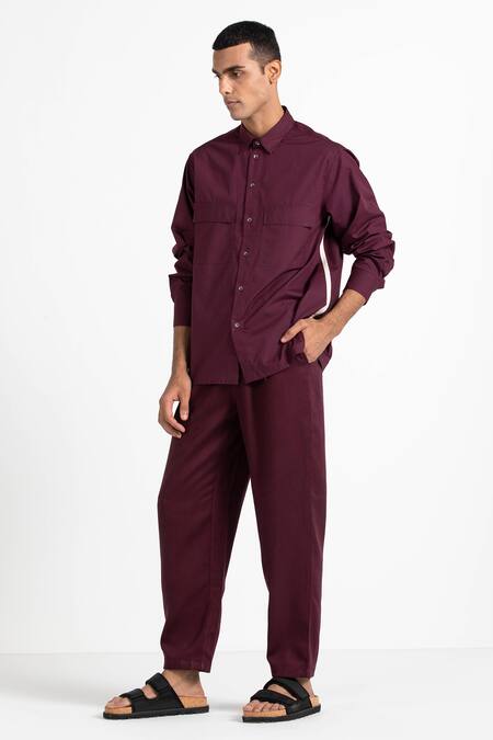 Three_Maroon 100% Cotton Poplin Applique Shirt _Online_at_Aza_Fashions