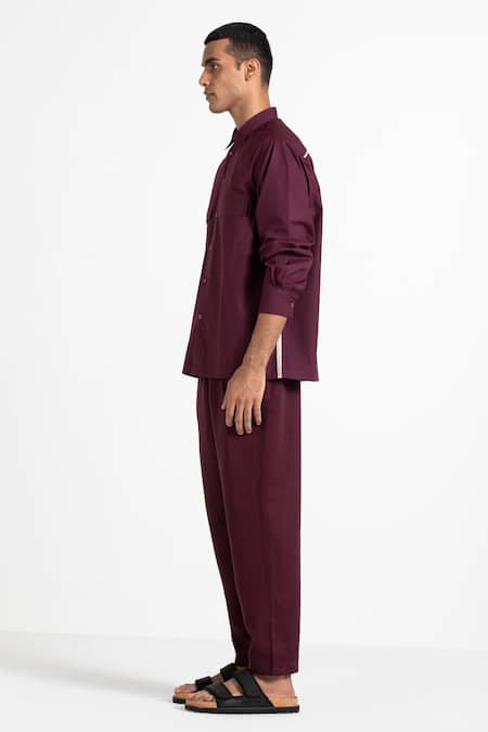 Buy_Three_Maroon 100% Cotton Poplin Applique Shirt _Online_at_Aza_Fashions