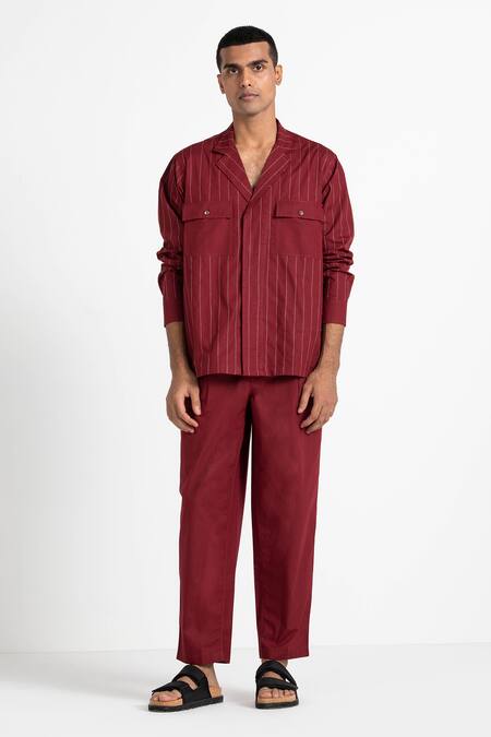 Three Red 100% Cotton Poplin Embroidered Shirt Online at Aza Fashions Three_Red 100% Cotton Poplin Embroidered Shirt _Online_at_Aza_Fashions