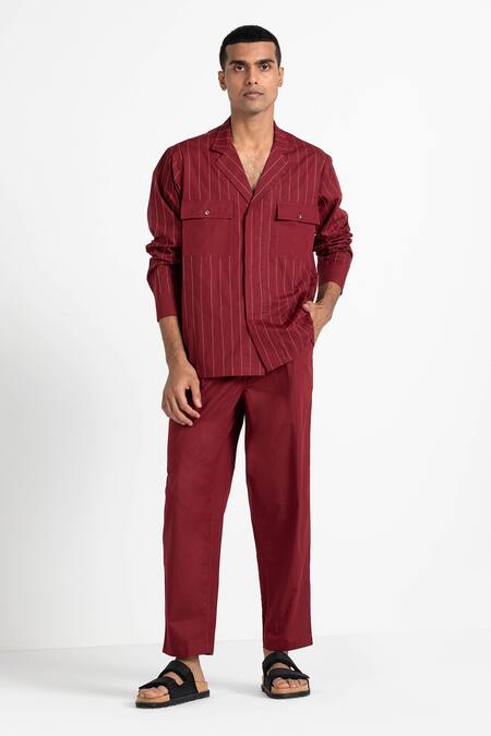 Shop Three Red 100% Cotton Poplin Embroidered Shirt Online at Aza Fashions Shop_Three_Red 100% Cotton Poplin Embroidered Shirt _Online_at_Aza_Fashions