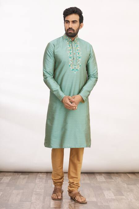 Buy_Arihant Rai Sinha_Gold Silk Embroidery Straight Kurta Set _Online_at_Aza_Fashions