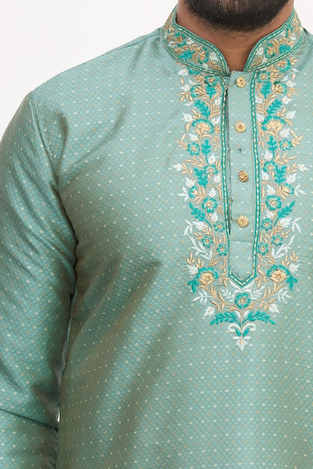 Arihant Rai Sinha_Gold Silk Embroidery Straight Kurta Set _at_Aza_Fashions