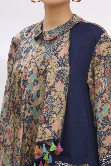 Neeta Lulla_Blue Printed Asymmetric Kurta And Pant Set _at_Aza_Fashions