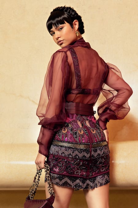 Shop Nikita Mhaisalkar Purple Banana Crepe Bow Top at Aza Fashions Shop_Nikita Mhaisalkar_Purple Banana Crepe Bow Top _at_Aza_Fashions