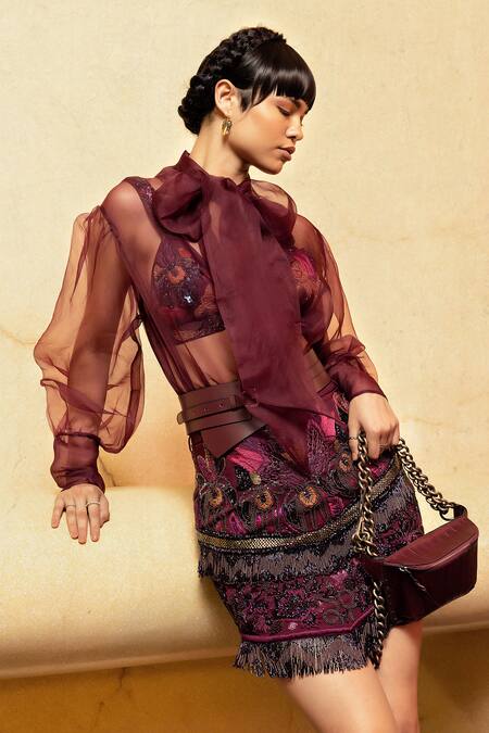 Nikita Mhaisalkar Purple Banana Crepe Bow Top Online at Aza Fashions Nikita Mhaisalkar_Purple Banana Crepe Bow Top _Online_at_Aza_Fashions