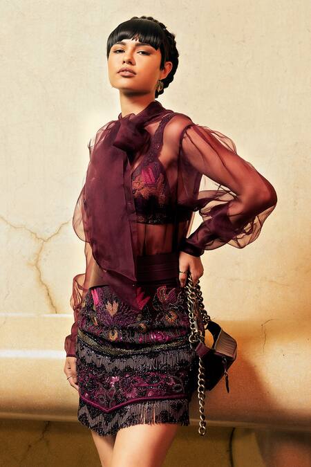 Buy Nikita Mhaisalkar Purple Banana Crepe Bow Top Online at Aza Fashions Buy_Nikita Mhaisalkar_Purple Banana Crepe Bow Top _Online_at_Aza_Fashions