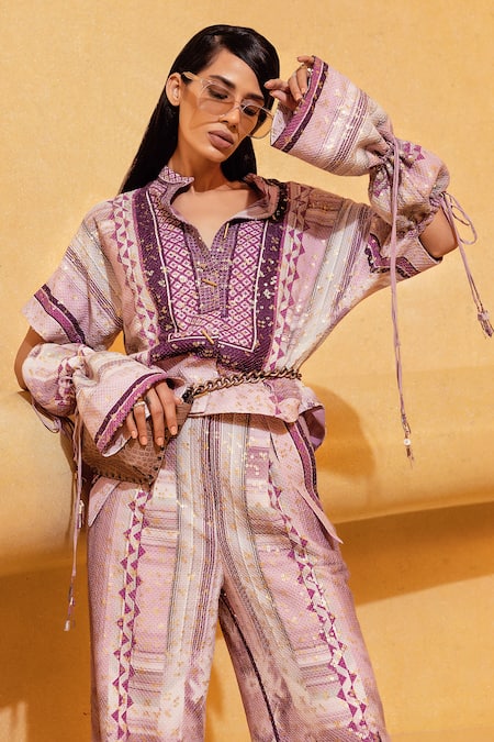 Nikita Mhaisalkar Purple Sheeted Georgette Printed Top 