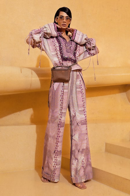 Nikita Mhaisalkar Purple Sheeted Georgette Printed Pant 