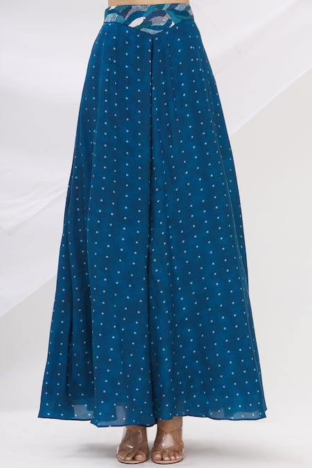 17:17 By Simmi Saboo Blue Cotton Silk Embroidery Round Crop Top And Bandhani Gharara Set at Aza Fashions 17:17 By Simmi Saboo_Blue Cotton Silk Embroidery Round Crop Top And Bandhani Gharara Set _at_Aza_Fashions