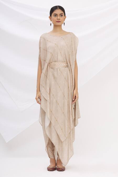 17:17 By Simmi Saboo Beige Cotton Silk Embroidery Round Asymmetric Kurta And Dhoti Pant Set Online at Aza Fashions 17:17 By Simmi Saboo_Beige Cotton Silk Embroidery Round Asymmetric Kurta And Dhoti Pant Set _Online_at_Aza_Fashions