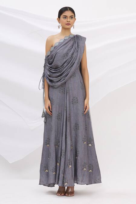 17:17 By Simmi Saboo Grey Cotton Silk Bandeau Jumpsuit With Drape Online at Aza Fashions 17:17 By Simmi Saboo_Grey Cotton Silk Bandeau Jumpsuit With Drape _Online_at_Aza_Fashions