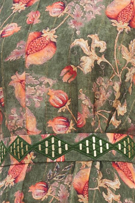 17:17 By Simmi Saboo Green Cotton Silk Round Printed Cowl Draped Dress at Aza Fashions 17:17 By Simmi Saboo_Green Cotton Silk Round Printed Cowl Draped Dress _at_Aza_Fashions