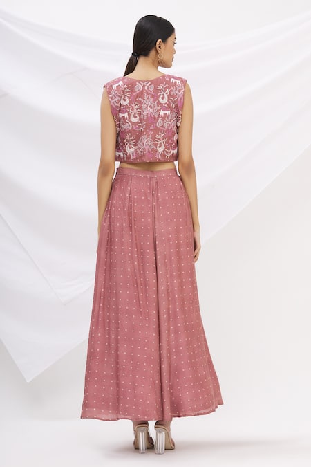 Shop 17:17 By Simmi Saboo Pink Cotton Silk Embroidery Square Neck Jacket And Bandhani Gharara Set at Aza Fashions Shop_17:17 By Simmi Saboo_Pink Cotton Silk Embroidery Square Neck Jacket And Bandhani Gharara Set _at_Aza_Fashions