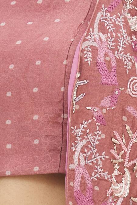 Shop 17:17 By Simmi Saboo Pink Cotton Silk Embroidery Square Neck Jacket And Bandhani Gharara Set Online at Aza Fashions Shop_17:17 By Simmi Saboo_Pink Cotton Silk Embroidery Square Neck Jacket And Bandhani Gharara Set _Online_at_Aza_Fashions