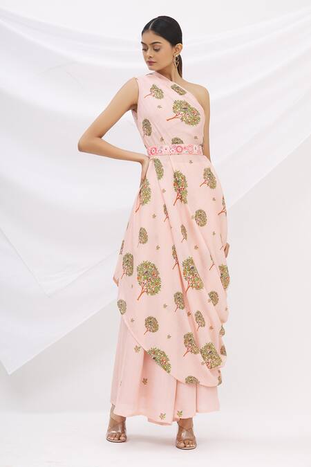 Buy 17:17 By Simmi Saboo Pink Chanderi Silk Embroidery Asymmetric Tunic And Pant Set Online at Aza Fashions Buy_17:17 By Simmi Saboo_Pink Chanderi Silk Embroidery Asymmetric Tunic And Pant Set _Online_at_Aza_Fashions