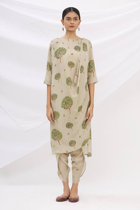 17:17 By Simmi Saboo Beige Chanderi Silk Embroidery Round Kurta And Dhoti Pant Set Online at Aza Fashions 17:17 By Simmi Saboo_Beige Chanderi Silk Embroidery Round Kurta And Dhoti Pant Set _Online_at_Aza_Fashions