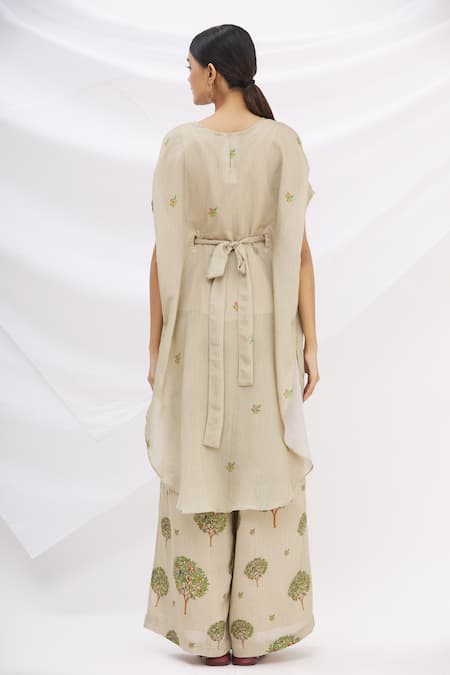 Shop 17:17 By Simmi Saboo Beige Chanderi Silk Embroidery Round Kurta And Pant Set at Aza Fashions Shop_17:17 By Simmi Saboo_Beige Chanderi Silk Embroidery Round Kurta And Pant Set _at_Aza_Fashions