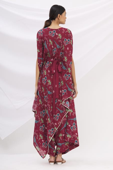 Shop 17:17 By Simmi Saboo Maroon Chanderi Silk Embroidery Round Kurta And Pant Set at Aza Fashions Shop_17:17 By Simmi Saboo_Maroon Chanderi Silk Embroidery Round Kurta And Pant Set _at_Aza_Fashions