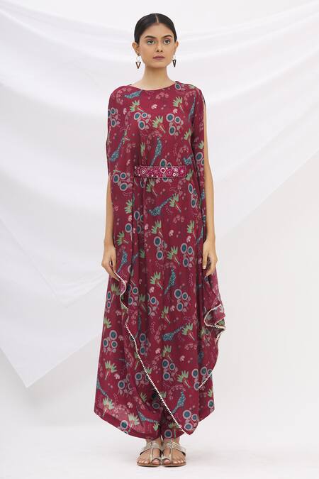 17:17 By Simmi Saboo Maroon Chanderi Silk Embroidery Round Kurta And Pant Set Online at Aza Fashions 17:17 By Simmi Saboo_Maroon Chanderi Silk Embroidery Round Kurta And Pant Set _Online_at_Aza_Fashions